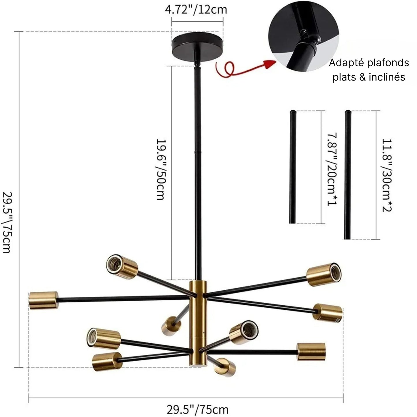 Lustre Design à Boules en Verre – 4 / 6 / 8 / 10 têtes – Blanc chaud – Idéal Salon, Salle à manger, Chambre