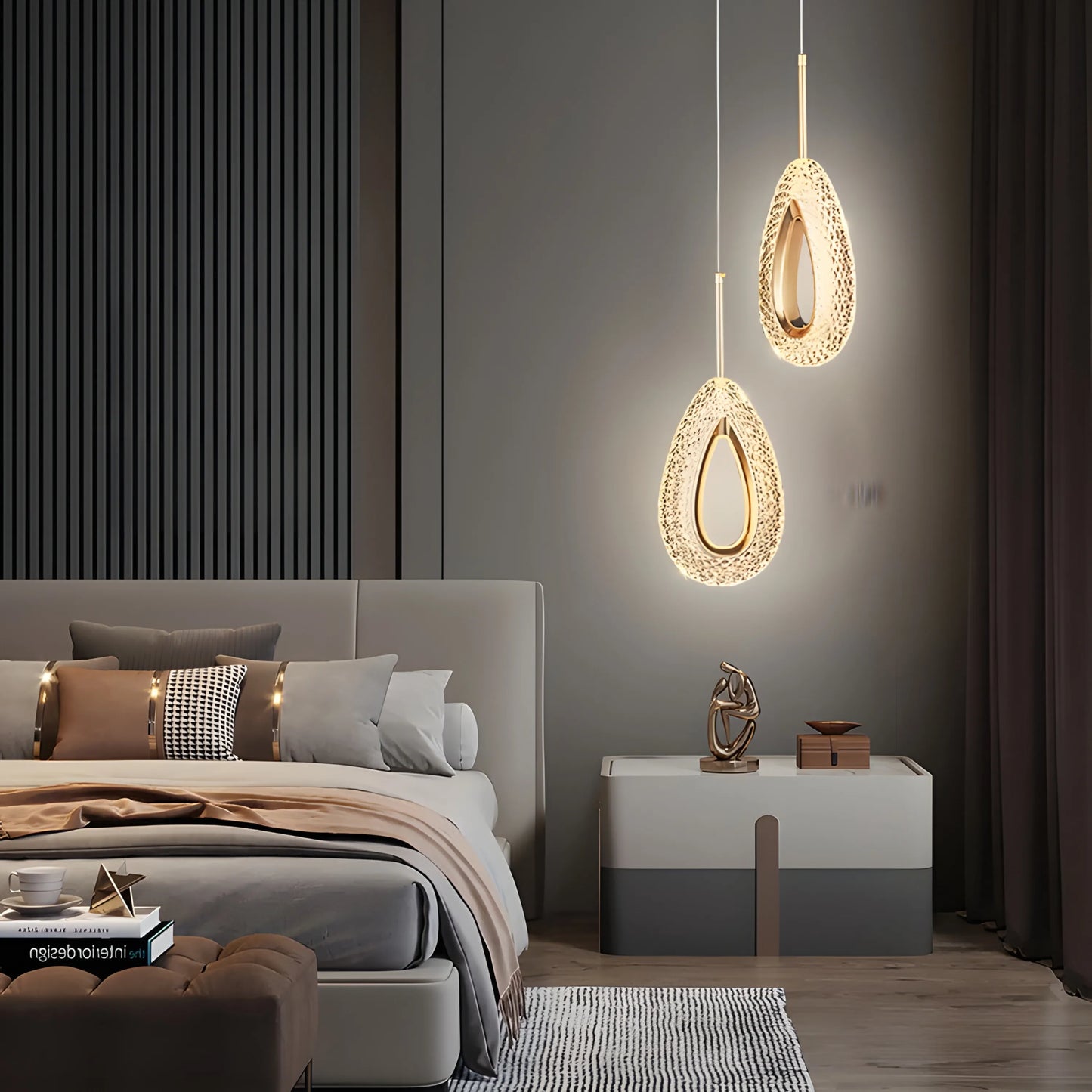 Suspension LED Cristal – Goutte 1 ou 2 têtes – Blanc chaud – Idéal salon, chambre, chevet