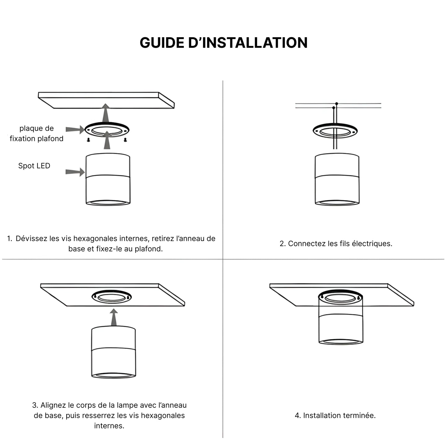 Spot LED Puissant – 20W – Design Compact – Noir, Blanc – Idéal pour Entrée, Couloir, Cuisine