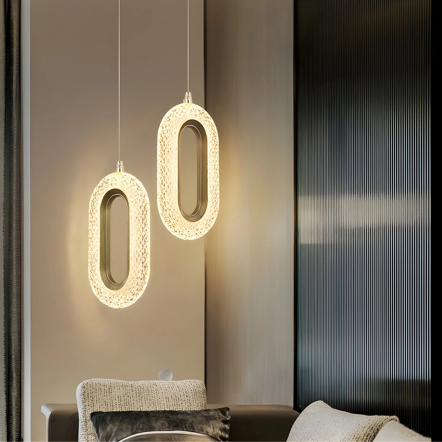 Suspension LED Cristal – Ovale 1 ou 2 têtes – Blanc chaud – Idéal salon, chambre, chevet