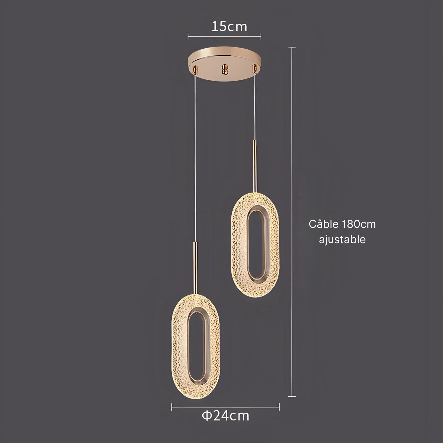 Suspension LED Cristal – Ovale 1 ou 2 têtes – Blanc chaud – Idéal salon, chambre, chevet