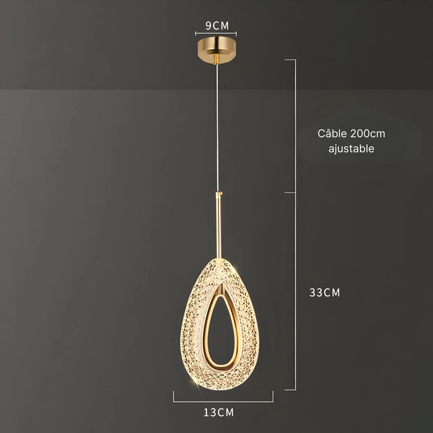 Suspension LED Cristal – Goutte 1 ou 2 têtes – Blanc chaud – Idéal salon, chambre, chevet