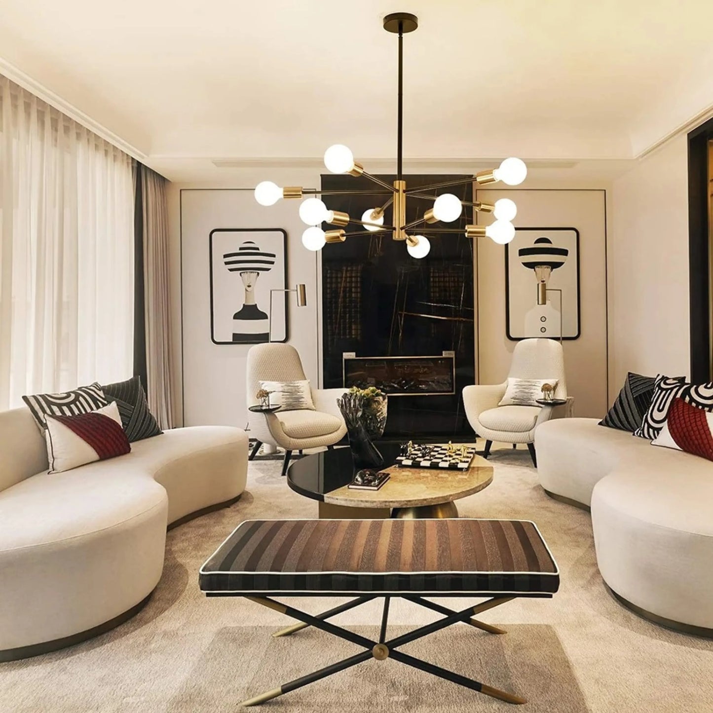 Lustre Design à Boules en Verre – 4 / 6 / 8 / 10 têtes – Blanc chaud – Idéal Salon, Salle à manger, Chambre