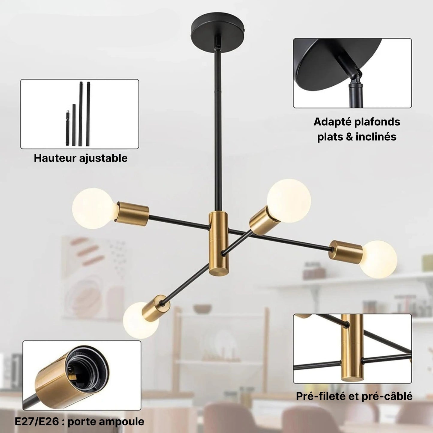 Lustre Design à Boules en Verre – 4 / 6 / 8 / 10 têtes – Blanc chaud – Idéal Salon, Salle à manger, Chambre